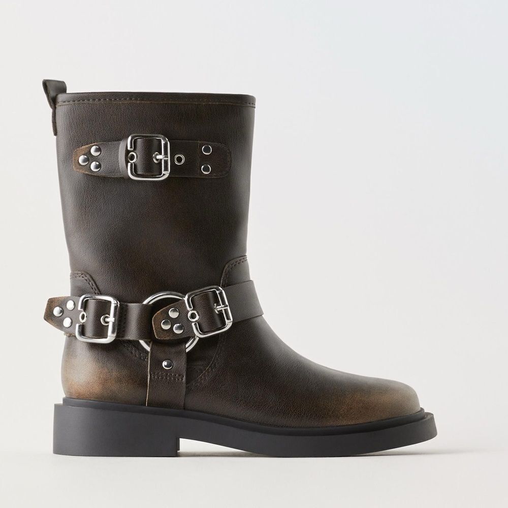 Zara kids moto boots in taupe brown NWT